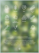 Icons für allergenfrei, glutenfrei, eifrei, sojafrei, laktosefrei, schwefelfrei, zuckerfrei, GMO-frei, vegetarisch, vegan, FSC-Papier.