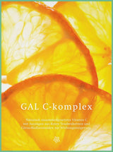 Drei Scheiben von Orangenschalen in hellem Licht, mit Text zum GAL C-komplex und Beschreibung der natürlichen Inhaltsstoffe.